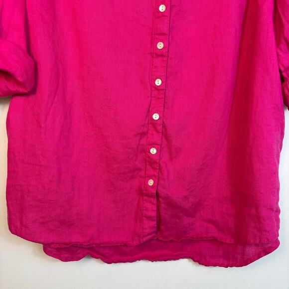 Sigrid Olsen Button Down Linen Shirt Sz 1X Hot Pink Breathable Relaxed Roll tab - Picture 4 of 10